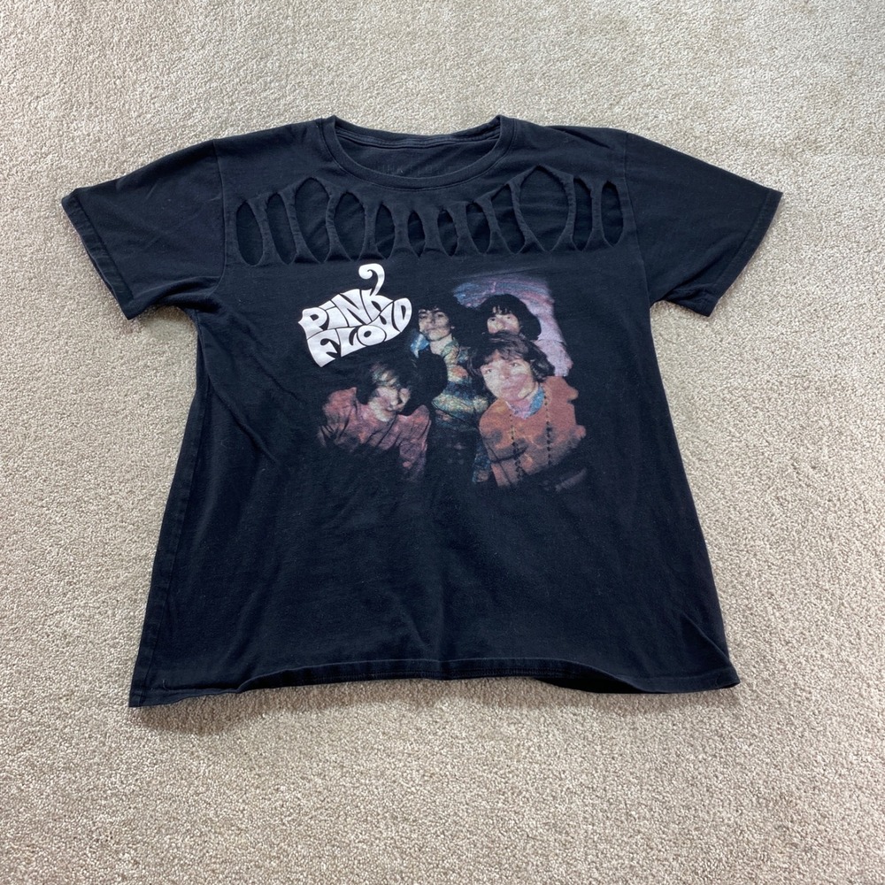Pink‎ Floyd Shirt Womens Large Black Cutout Neckline Distressed Band Graphic Tee